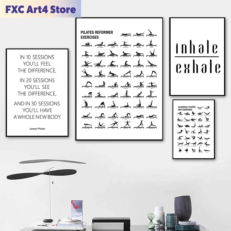 Pilates Yoga &A - Frameless Pilates Workout Chart Poster Canvas